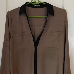 Express black and tan flowy dress shirt